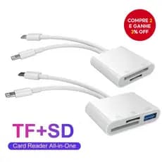 Leitor de cartão SD Tipo C Lightning 2 em 2, compatível com Apple, Huawei, Android e laptops.