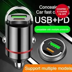 24W Portas Duplas Mini Carregador De Carro USB Carregamento Super Rápido Adaptador De Carga De Telefone De Liga De Alumí
