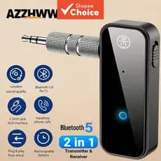 Adaptador de Áudio Bluetooth 6.0 3,5 mm AUX 2 em 1 Receptor e Transmissor para Caixa de Som Automotiva, Tablet e TV