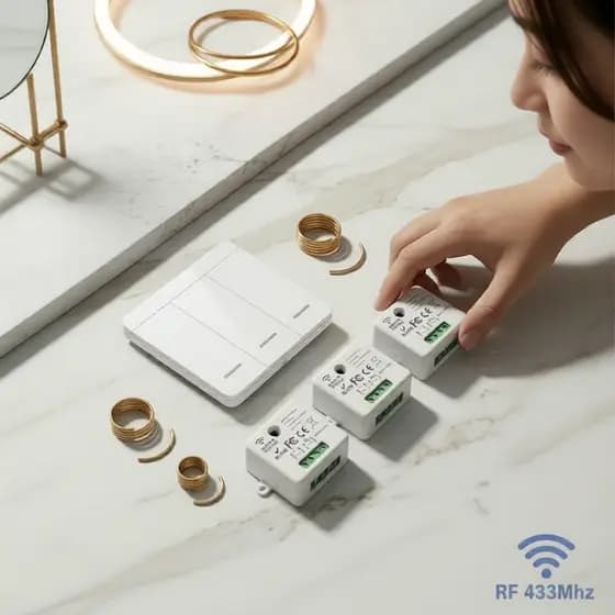 Interruptor Inteligente De Parede Sem Fio RF 433MHz 86 Painel Mini Relé Atmosfera Lâmpada