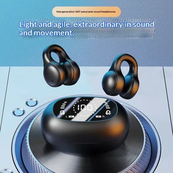 Fones de ouvido sem fio Earpods com clipe, abertos, à prova d'água, Bluetooth 5.3, som envolvente 360°, display LED