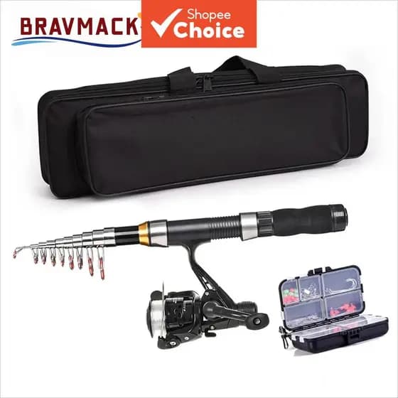 BRAVMACK Vara Telescópica de Pesca de Fibra de Carbono 2,3m com Carretilha e Kit Completo com Estojo de Pesca - Conjunto