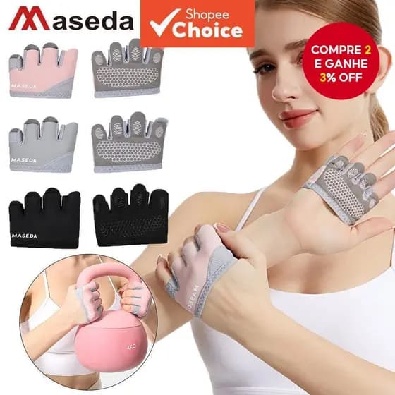 Maseda 1 Par Esporte Engrossado Palma Guarda Fitness Anti-Fricção Respirável Yoga Meio Dedo Luvas