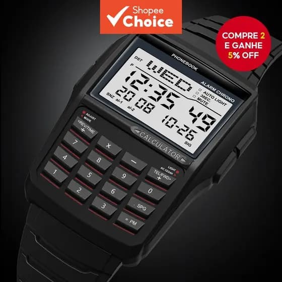 Relógio Eletrônico Digital de Luxo Masculino, Esportivo, Multifuncional com Calculadora, à Prova d'Água, Estilo