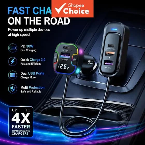2026 BLUETOOTH 5.3 Transmissor Fm Kit Para Carro Handsfree Carregador USB Duplo 3.1a Disco Mp3 Music Player