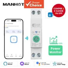 EweLink 63A Smart Din Rail Switch Disjuntor Inteligente com Medição de Tensão e Corrente Proteção Compatível com Alexa