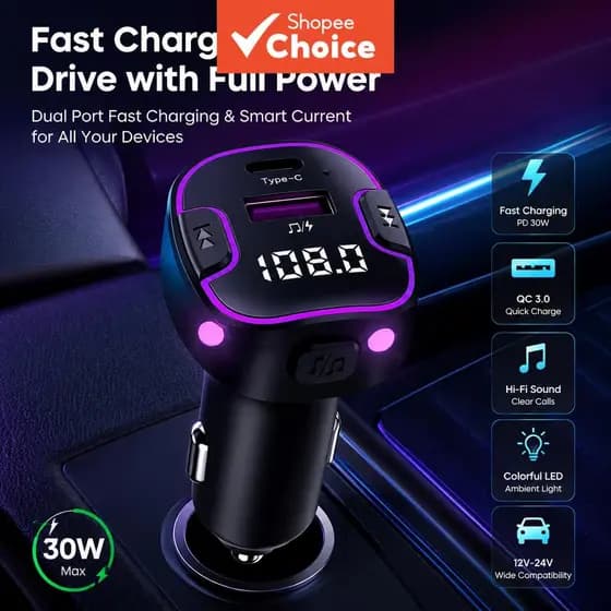Adaptador Transmissor Fm BLUETOOTH Para Carro Portas USB Duplas Áudio Chamadas Mãos Livres