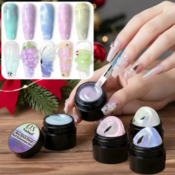 Gel Construtor Sólido Aurora, Gel Esculpidor 3D Pérola Sereia Glitter, Gel de Extensão de Unhas com Efeito de Linha