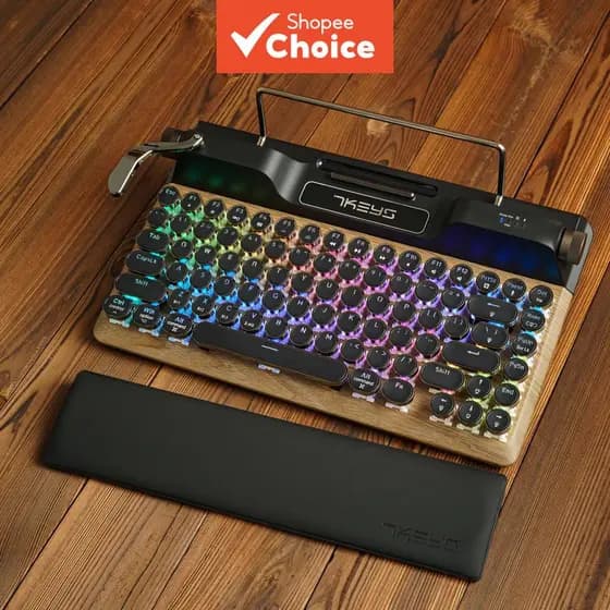 Teclado Mecânico Retrô Bluetooth | Mini Teclado Portátil Sem Fio para Tablet iPad