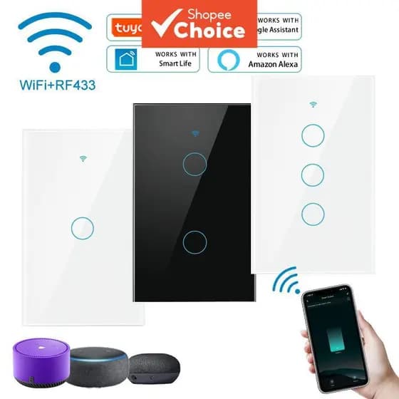 Luz De Preenchimento LED Interruptor Inteligente Eua WiFi Parede RF433 1/2/3 Gang Para Tuya Sem Fio Neutro Sensor Toque