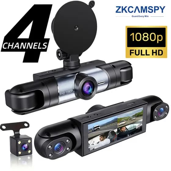 Câmera Veicular Frontal e Traseira Dashcam 4 Câmeras 1080P HD Gravador de Veículo DVR com Visão Noturna