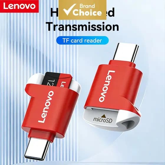 Leitor de cartões Lenovo USB 2.0 Tipo C TF, transmissão rápida e estável, plug and play, leitor de cartão MicroSD para
