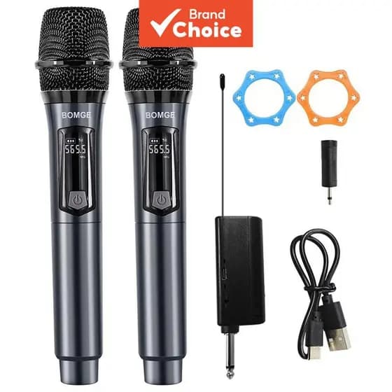 Microfone de Mão Sem Fio BOMGE Sistema UHF Dual Microfone Dinâmico de Metal para Karaokê e Canto em Igreja
