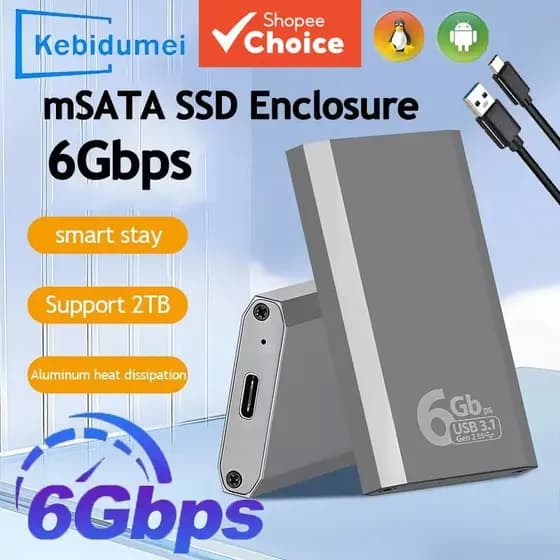 2026 Gabinete SSD M.2 SATA para USB 3.1, HD externo, caixa de armazenamento com taxa de transferência Gen2 6Gbps,