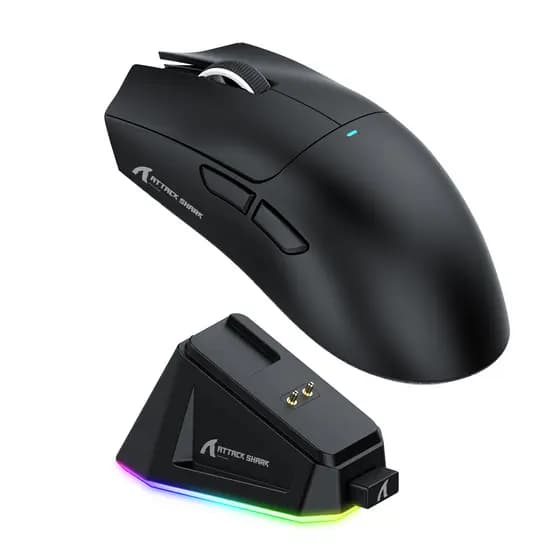 Mouse Gamer Sem Fio Attack Shark X11 Original com Adesivo, Bluetooth, USB, Preto e Branco, 3 em 1