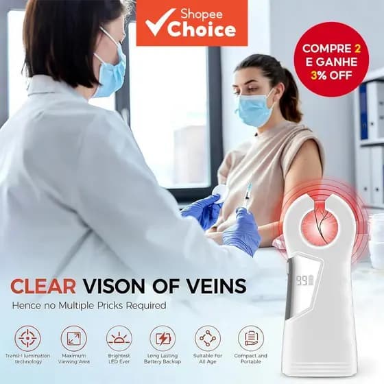 Visualizador de Veias Recarregável com Display Digital – Projetor LED Portátil de Veias para Acesso IV e Flebotomia,