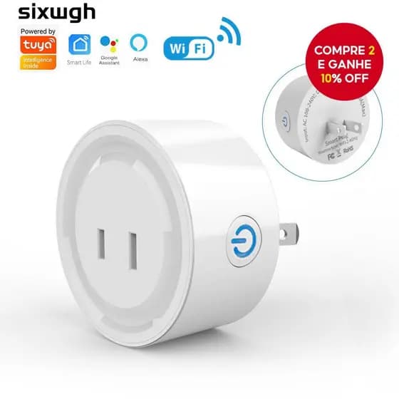 Funciona com tomada WiFi Tuya Tomada inteligente Plugue plano de 2 pinos padrão EUA Interruptor compatível com o APP