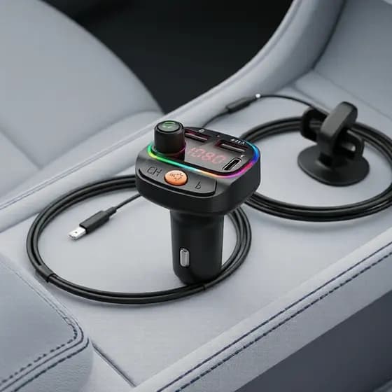 Transmissor FM Bluetooth para Carro com Carregamento Rápido e MP3 – Compatível com Tomada 12V