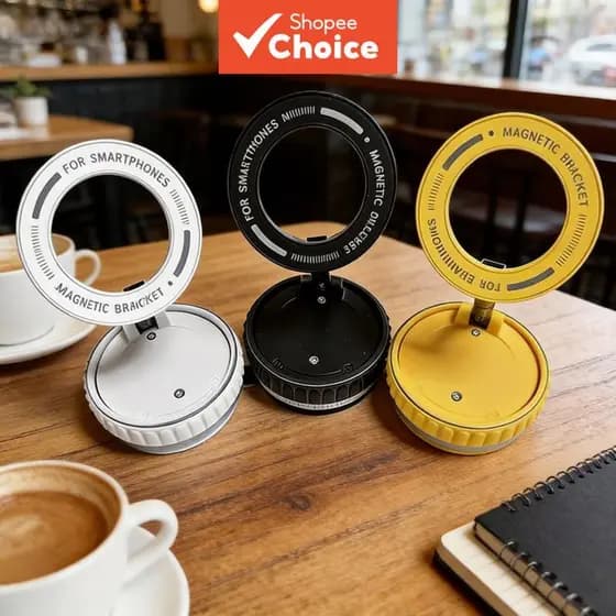 Suporte Magnético Veicular para Celular com Ventosa, Rotação 360° e Dobrável