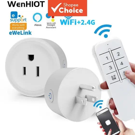 Tomada Inteligente WiFi EWeLink com Plug EUA, Tomada Sem Fio com Interruptor Sem Fio Compatível com Alexa e Google Home