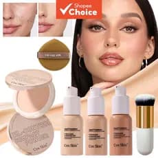 Conjunto De Maquiagem Facial – Base Leve E Pó De Configuração Compacto À Prova D'água , De Suor , Controle De Óleo , Cor