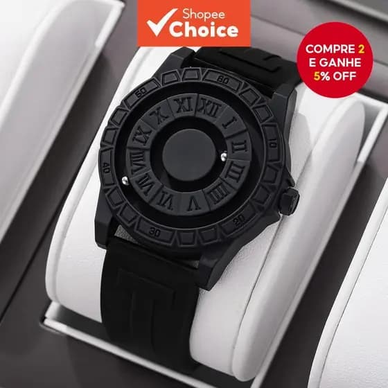 Relógio de Pulso Masculino com Pulseira de Silicone, Bola Magnética Giratória, Estilo Roma, Quartzo Analógico, Relógio