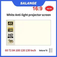Tela de Projeção Salange Branca Anti-Luz Tela 16:9 para Casa 72 84 100 120 130 Polegadas Tecido Refletivo Portátil