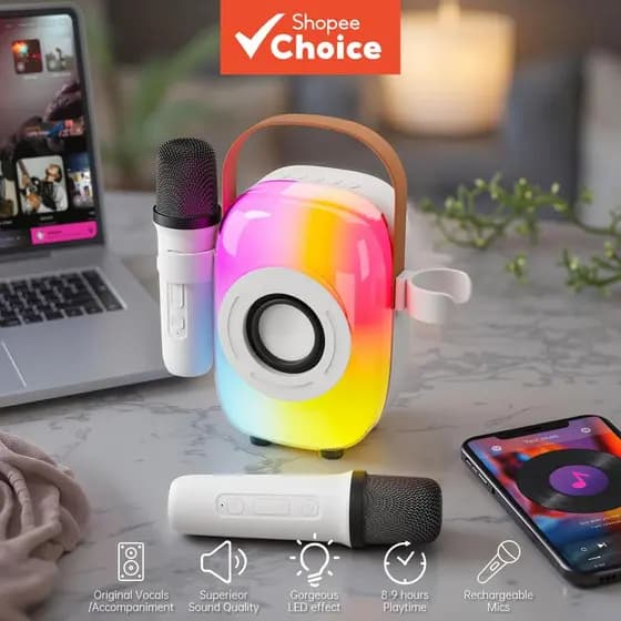  Microfone de Karaokê Portátil com Alto-Falante e Microfones Sem Fio, Sistema HiFi Profissional Elite X