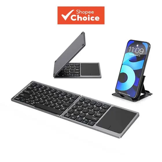 Teclado Dobrável Compacto com Conexão Bluetooth, Recarregável, Teclado Dividido em 2 Partes, Mini e Portátil, com