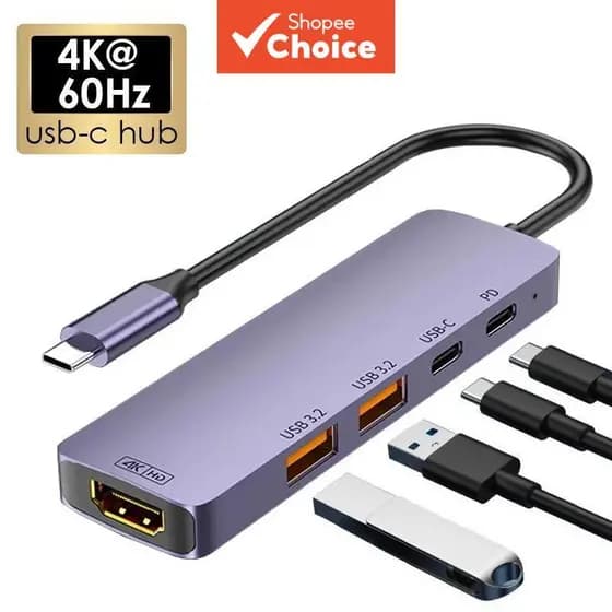  Hub USB-C para 4K 60Hz HDTV 100W PD Carregamento 5 em 1 Portas USB 3.2 USB-C Estação de Acoplamento Adaptador OTG para