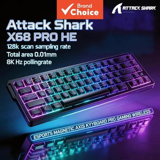 Teclado Attack Shark X68PRO sem fio com interruptor magnético, três modos (com fio 8K/2.4G/BT), precisão de 0,01 mm,