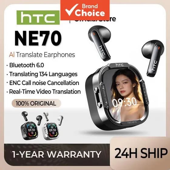 Fones De Ouvido HTC NE70 AI Tradução Touch Screen TWS Sem Fio HiFi Stereo IPX5 Microfone À Prova D'água HD Chamadas Para