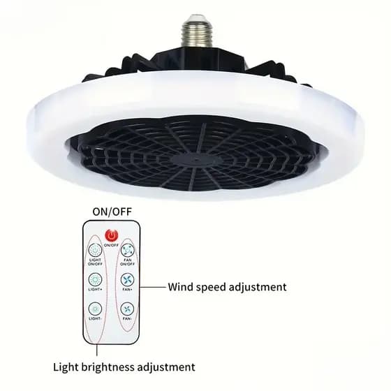 Ventilador De Teto SAIMILI 3 Em 1 – Controle Remoto Silencioso Base E27 30W Preto Quarto Sala De Estar