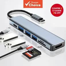 Estação de Acoplamento USB C 7 em 1 Premium com Leitor de Cartões de Memória HDMI para MacBook PC