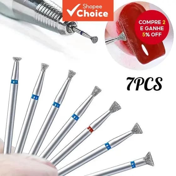Kit 7 Peças Brocas de Unha de Diamante, para Manicure Acessórios Elétricos para Lixadeira de Unhas, Máquina de