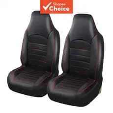 2 peças capa de assento preta com detalhe vermelho em couro sintético para bancos dianteiros, universal para carros e