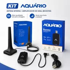 KIT ANTENA DIGITAL AQUARIO DTV-200 + AMPLIFICADOR DE SINAL ANTENA BOOSTER BT-26 + CABO 2.5M HDTV 4K