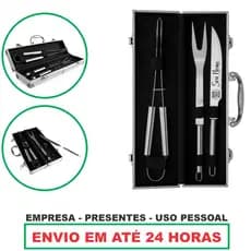 Kit Churrasco Faca Maleta 3 Peças Personalizado Nome Logo