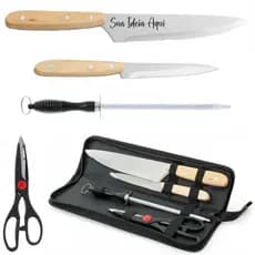 Kit Churrasco Chaira Faca Personalizado c/ Estojo Nome Logo