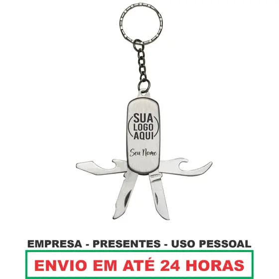 Chaveiro 4 Funções Abridor Inox Personalizado Nome Logo Time