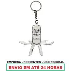 Chaveiro 4 Funções Abridor Inox Personalizado Nome Logo Time