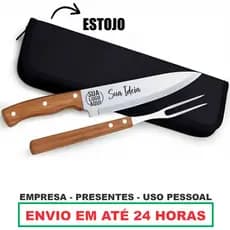 Kit Churrasco Personalizado Acompanha Faca Garfo Estojo Nome Time Logo Empresa Confraternização Dia dos Pais