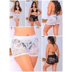Short de Praia Rendado Com Elástico na Cintura