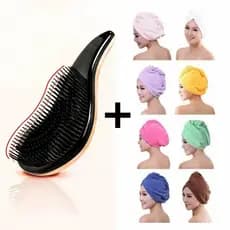 Kit De 1 Pente Polvo + 1 Toalha De Cabelo De Microfibra Anti Frizz（Cor aleatória）