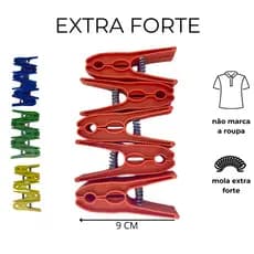 Pregador Roupa 120 Un de Plástico Extra Forte Prendedor Econômico