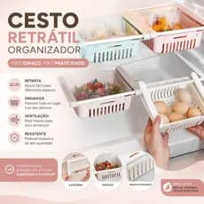 Cesto Retratil Orgaizador Geladeira Multi Uso Para Armazenar Frutas Ovos Lanches Legumes Temperos