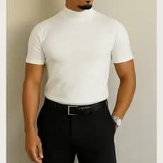 Camiseta Masculina Canelada Gola Alta Algodão Cacharel Esporte Fino Old Money frio moda inverno