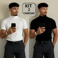 Kit 2 Camisas Masculina Canelada Gola Alta Cacharel Old Money Estilosa Slim Blusa de frio Inverno