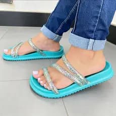 Sandália Feminina Papete Birken Tiras Glitter Coloridas Confortável e Leve Macia