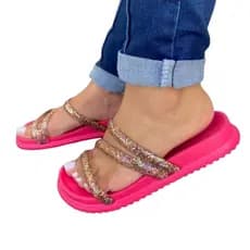Papete Feminina Sandália BirkenTiras Com Brilho Leve e Confortável